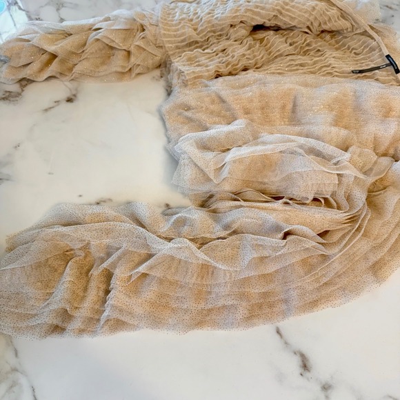 Anthropologie Lamarque Britney Ruffle Tulle Jacket Bolero Shrug Champagne Gold - Picture 11 of 16